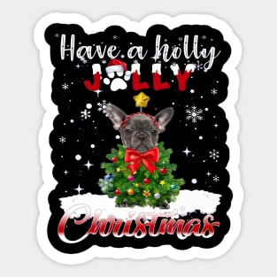 Grey French Bulldog Have A Holly Jolly Christmas Sticker